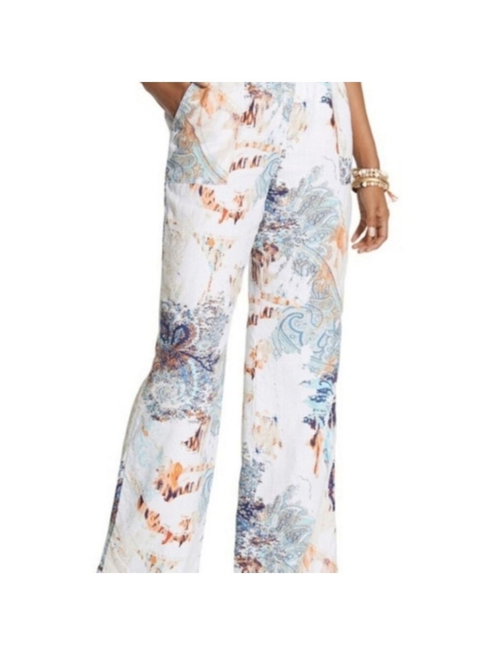 CHICO'S PAISLEY WIDE LEG LINEN BOHO PALAZZO PANT SIZE SMALL